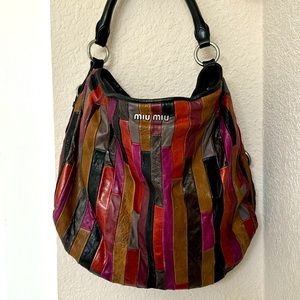 Miu Miu Handbag One Shoulder Bag Patchwork Leather Multi Color Red Used